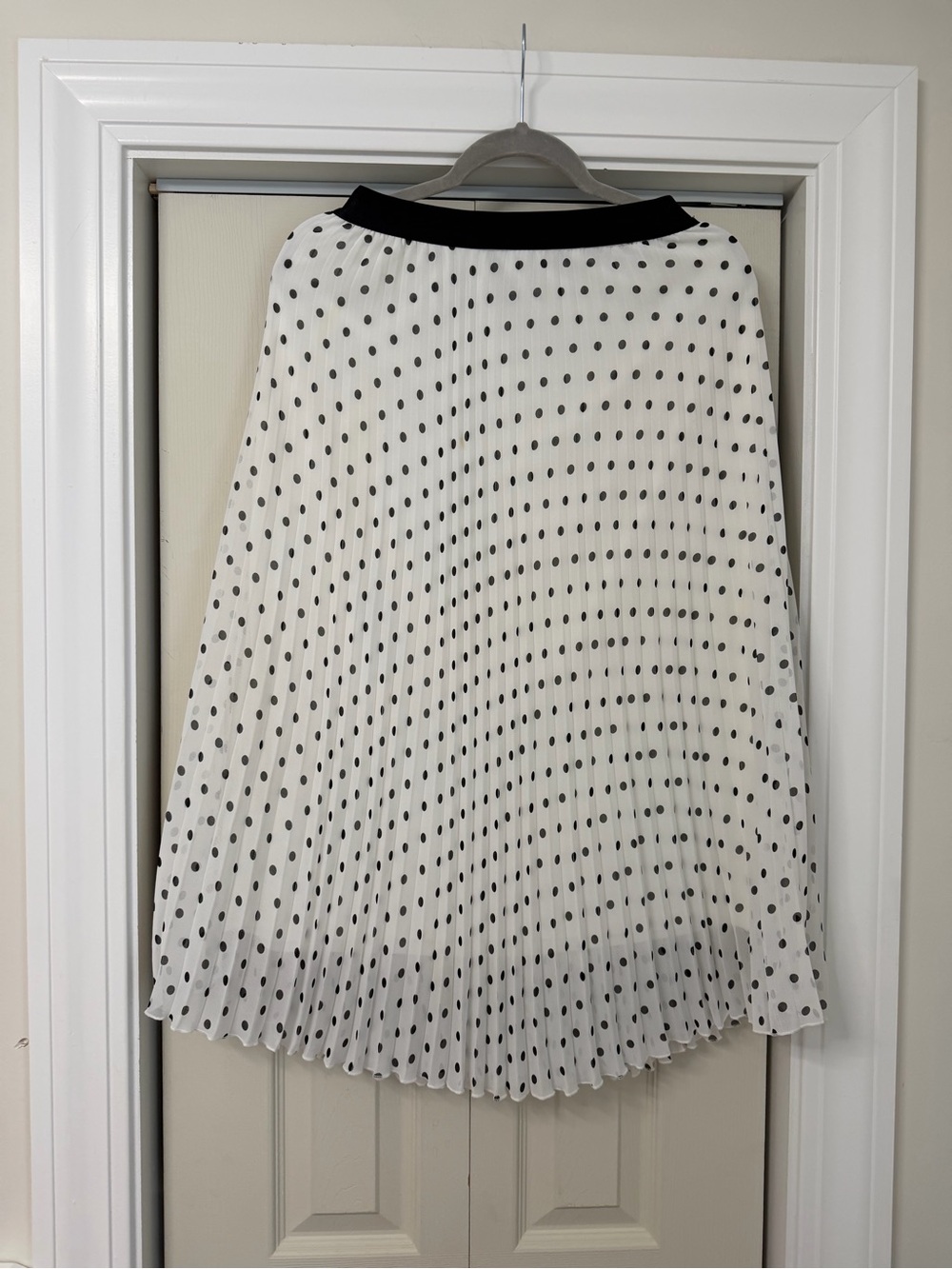 WD.NY White Pleated Polka Dot Skater Skirt with Black Waistband